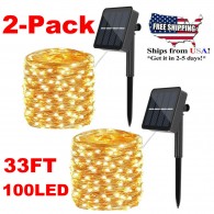 2 Pack 33FT 100 LED Solar String Rope Strip Fairy Light Waterproof Outdoor Yard