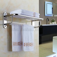 Wall Mounted Towel Shelf Double Layers Rail Holder Storage Rack Stainless Steel